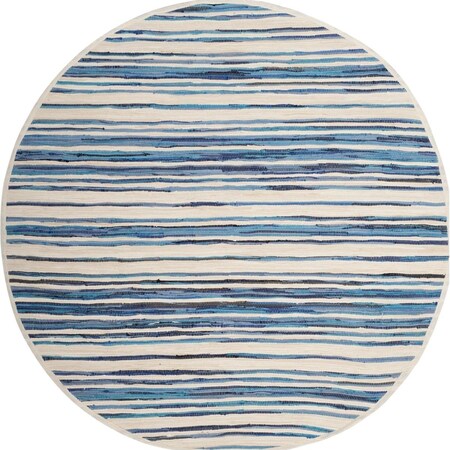 Safavieh 4 x 4 ft. Rag Hand Woven Rug, Round - Ivory and Blue RAR126B-4R